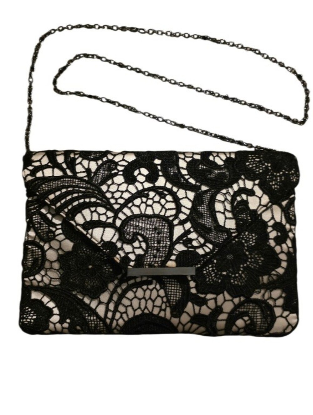 INC International Concepts Black Lace Overlay Cream Evening Crossbody